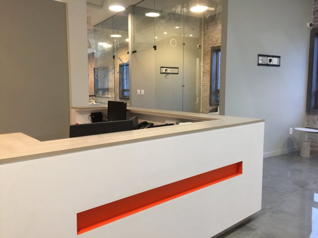 The front desk area